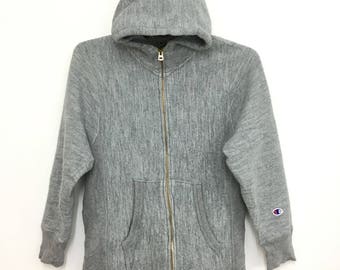 Vintage Colorblock Gray Quilted Fleece Hooded Full Zip Sweatshirt Boys S