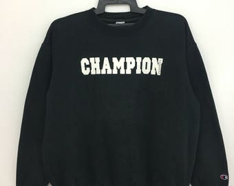 Rare!! Vintage CHAMPION Sweatshirt Spellout Pullover Black Color Nice Design