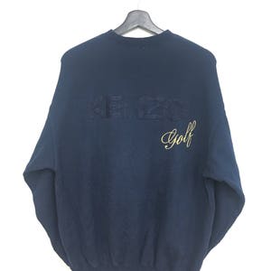 Rare Vintage KENZO Sweatshirt Big Logo Embroidery Pullover Navy Blue Color