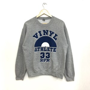 Vintage 90s Sweatshirt Vinyl Athlete Grey Color Medium Size Made In Usa