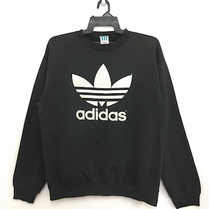 Sale!! 80s ADIDAS Trefoil Sweatshirt Big Logo Large Size Made In Usa Black Color