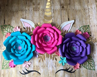 Unicorn paper flower set backdrop party birthday