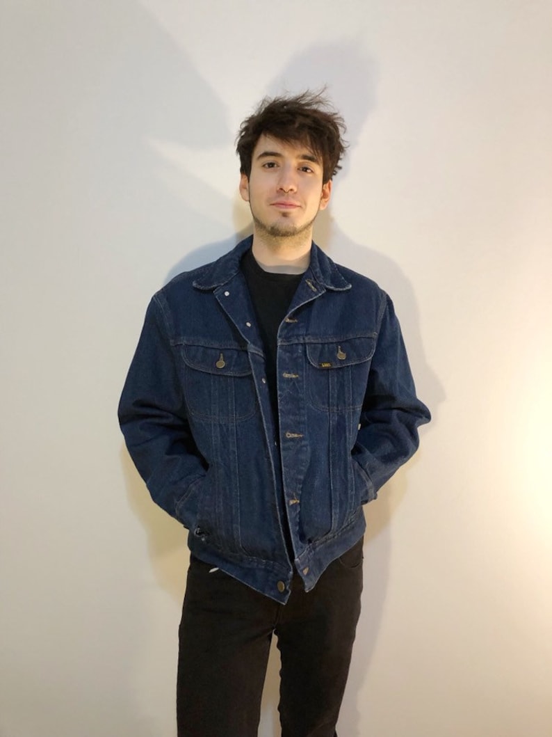 1970s Lee denim jacket vintage 70s jean jacket dark blue denim
