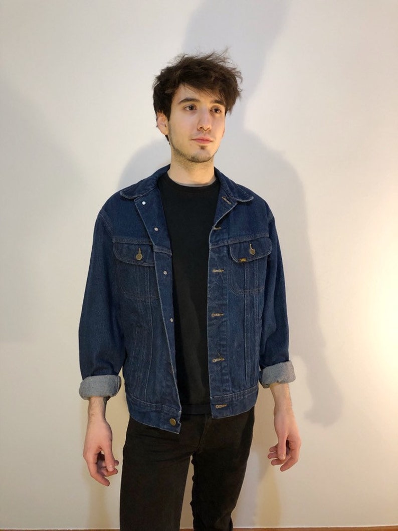 1970s Lee denim jacket vintage 70s jean jacket dark blue denim