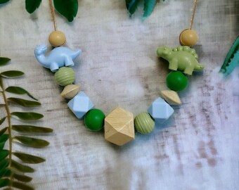 Dinosaur silicone and wooden necklace