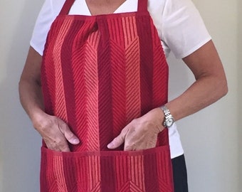 Handy Adult Apron Bib. Brown, Red, Green, Blue, Gray or Teal Colors. 2 pockets. Use in the kitchen, at the table, or for bingo. 100% Cotton.