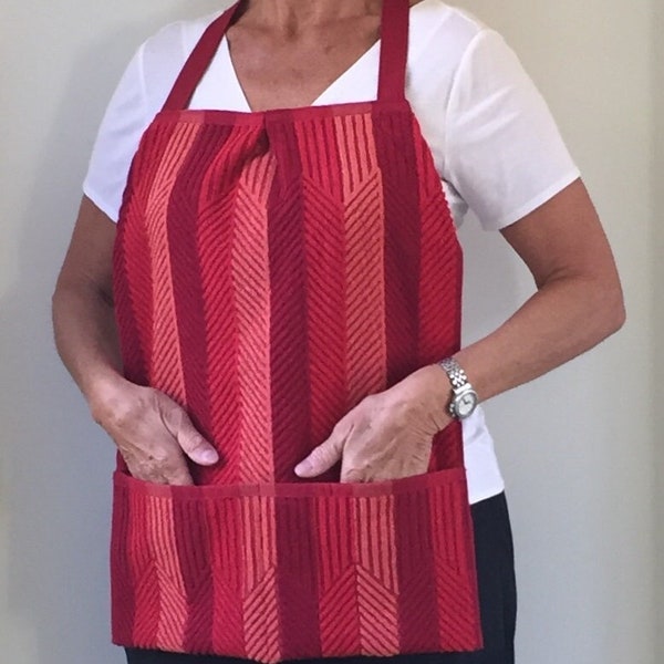 Handy Adult Apron Bib. Brown, Red, Green, Blue, Gray or Teal Colors. 2 pockets. Use in the kitchen, at the table, or for bingo. 100% Cotton.