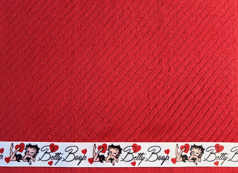 Betty Boop Red Kitchen Hand Towel. 16 x 26 inches long. 100% Cotton. Machine Washable. Whole Lotta Heart