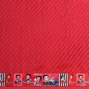 Betty Boop Red Kitchen Hand Towel. 16 x 26 inches long. 100% Cotton. Machine Washable. Bubblicious