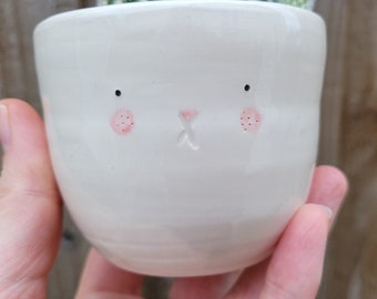 Bunny trinket, small planter or tealight candle holder, ceramic pot with bunny face and tail. Pottery gift idea