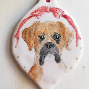 Ceramic British boxer dog decoration Hand painted pottery hanging ornament Dog lovers gift idea one of a kind unique gift Boxer