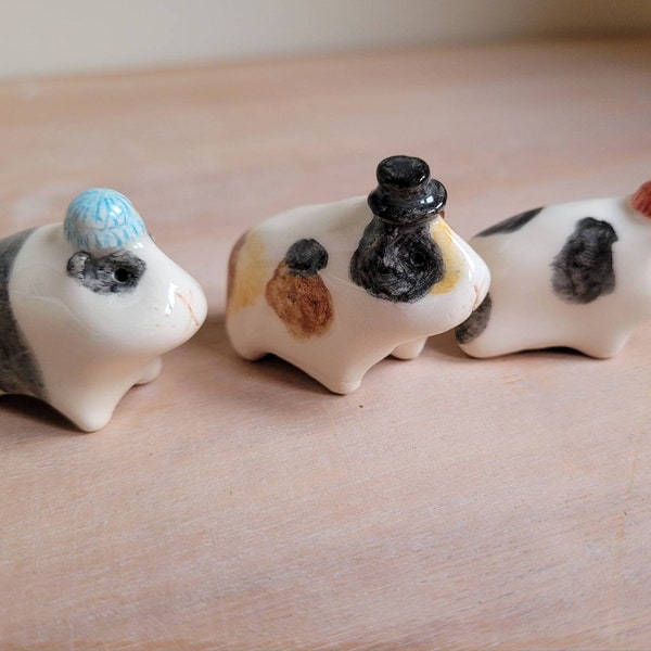 Ceramic guinea pig with beanie hat  Mini hand made guinea pig sculpture gift for pet lover cute gift idea