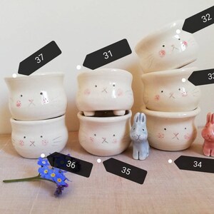 Handmade ceramic bunny rabbit egg cup holder hand thrown pottery gift for lover of bunnies ONLY one individual character with tail left image 6