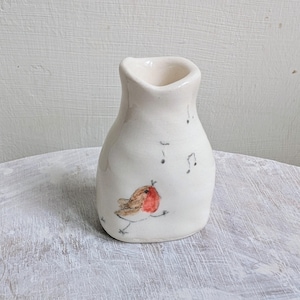 Miniature Robin Vase, Hand Thrown Ceramic Flower Holder