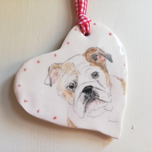 Ceramic British boxer dog decoration Hand painted pottery hanging ornament Dog lovers gift idea one of a kind unique gift British bulldog