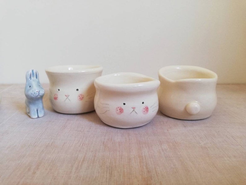 Handmade ceramic bunny rabbit egg cup holder hand thrown pottery gift for lover of bunnies ONLY one individual character with tail left image 5