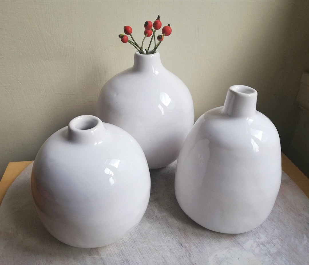 White Globe Vase Ceramic Minimal Flower Vase Gift Hand Made Etsy