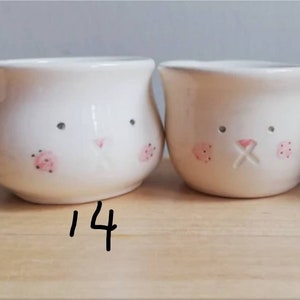 Handmade ceramic bunny rabbit egg cup holder hand thrown pottery gift for lover of bunnies ONLY one individual character with tail left image 2