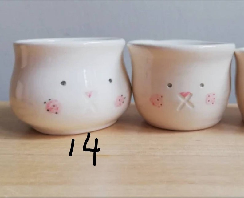 Handmade ceramic bunny rabbit egg cup holder hand thrown pottery gift for lover of bunnies ONLY one individual character with tail left image 2