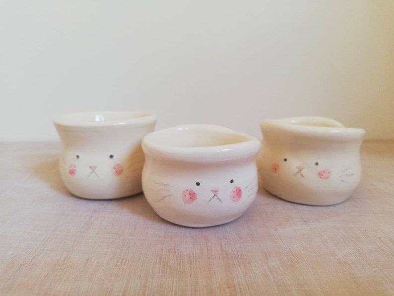 Handmade ceramic bunny rabbit egg cup holder hand thrown pottery gift for lover of bunnies ONLY one individual character with tail left image 9