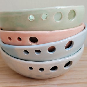Herb stripper & garlic grater in pink, or blue, ceramic handmade herb leaf remover, Gadget for chef or cook, pottery herb pot gift