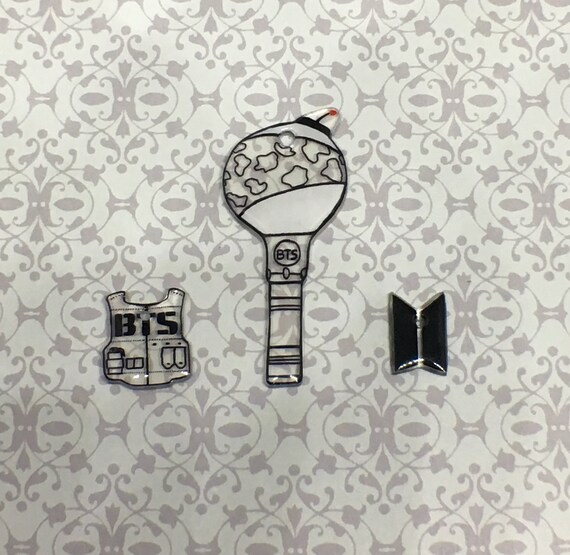 Bts Lightstick And Logo Mini Keychain Set Kpop Cell Phone Etsy