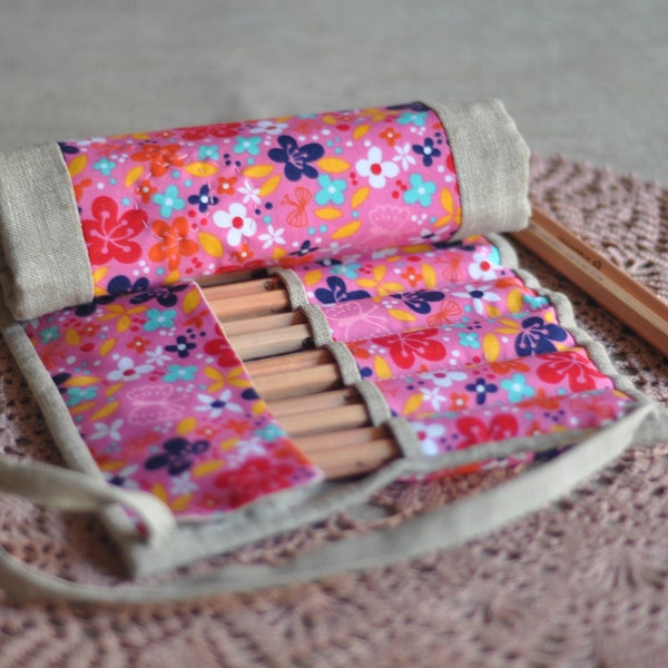 Pencil case for pens, pen roll case, pen roll, pencil roll, pencil holder, pencil case, stockmar pencil holder, fabric pencil case