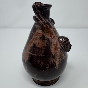 Handmade Coppery Face Vase: Sculptural Ceramic Home Decor