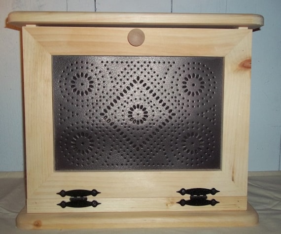 Handcrafted Wooden Bread Box With Punched Tin Decorated Front Etsy