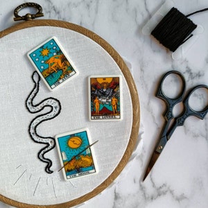 The moon, lovers, star tarot needle minder, halloween gothic, needle nanny, cross stitch, embroidery accessory, sewing gift, celestial