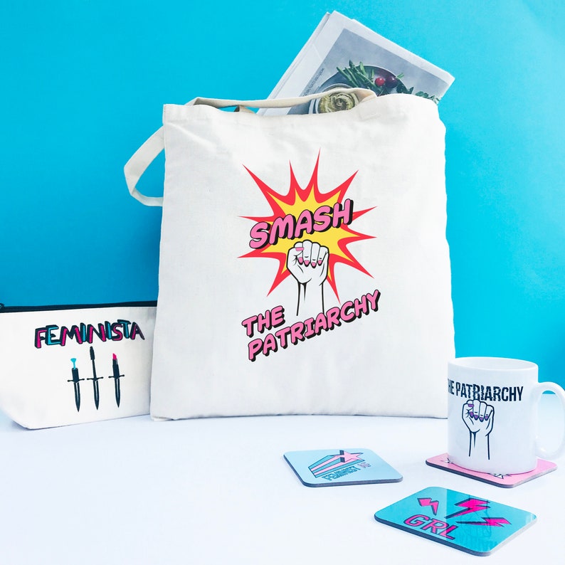 Feminist Gift - Feminist Bag GRL Power Girl Power Blue Canvas Bag Feminist Pop art Smash The Patriarchy Feminist Statement
