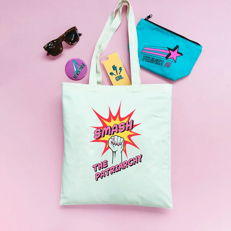 Feminist Gift - Feminist Bag GRL Power Girl Power Blue Canvas Bag Feminist Pop art Smash The Patriarchy Feminist Statement