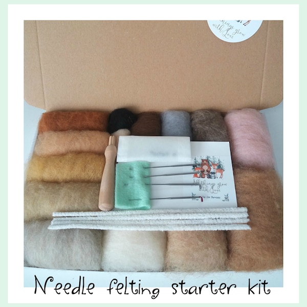 Nadelfilz-Starterkit | Natürliche & Tierfarben | Wolle Füllwatte | Nadelfilz Set für Anfänger | Bastelset zum Filzen | Filz-Amigurumi-Kit