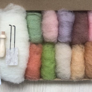 Needle Felting Beginner Kit: Natural Animal Colors, Wool Batting, DIY Felt Kit