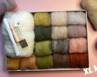Needle felting 'XL Whispers of the Woods' kit | Natural & woodland colors | Wool batting | Beginners Needle Felting Kit | DIY Felt Kit