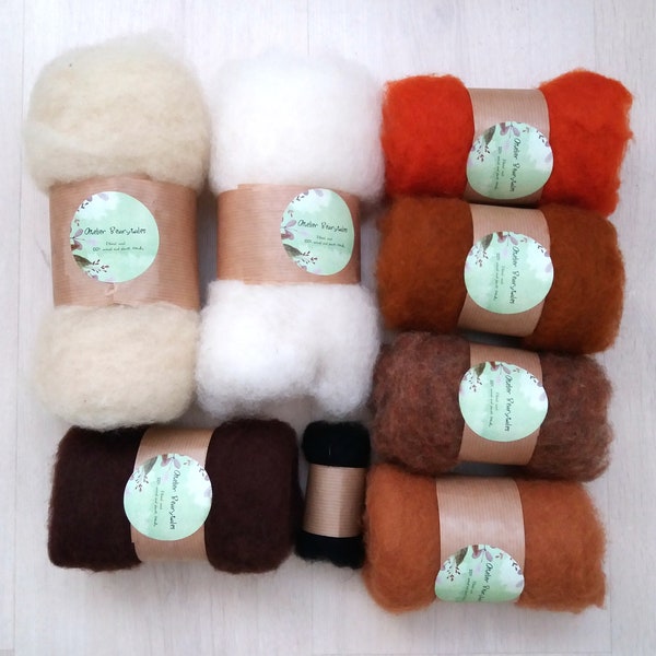 Fox Box, Carded wool | Natural & Animal Colors | Wool Batting |  Needle Felting Kit | DIY Felting Kit | Felt Amigurumi, Felting wool, Roving