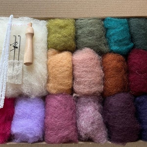 Needle Felting Kit: 'Sisters of the Moon' - Natural Animal Colors, Wool Batting