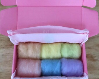 Beginner Needle Felting Easter kit: Natural Wool Batting, Pastel Colors