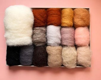 Needle Felting Starter Kit: Natural Animal Colors, Wool Batting