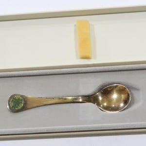 Vintage sterling gold plated Georg Jensen Denmark 1989 shamrock enamel commemorative spoon in box