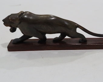 Vintage houten panter/jaguar staand beeld woondecoratie
