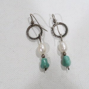 Beautiful vintage turquoise and pearl sterling earrings image 6