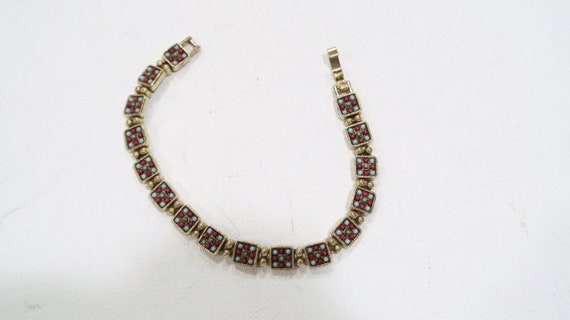 Vintage seed bead chez glass looking bracelet red… - image 5