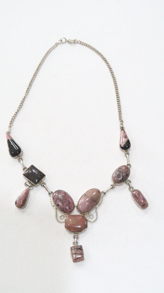 Large sterling rhodochrosite statement necklace