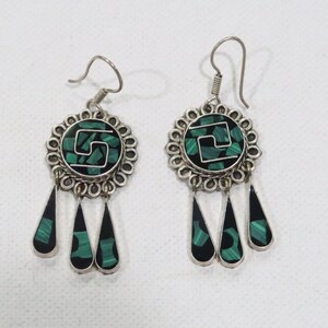 Taxco mexico malachite und schwarz Onyx Chip Ohrringe