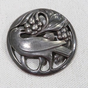 Early Georg Jensen Demark sterling silver bird eating berries brooch 175 rare