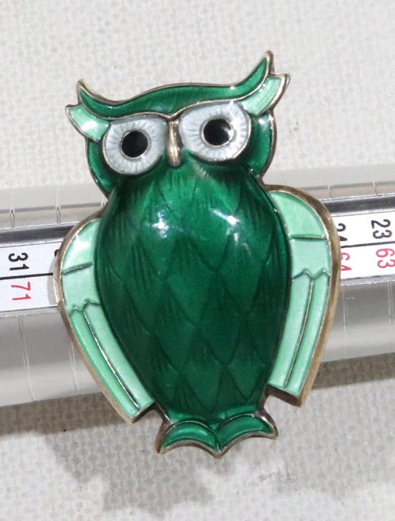 Rare David Andersen Norway Sterling Gold Gilt Green Enamel Owl