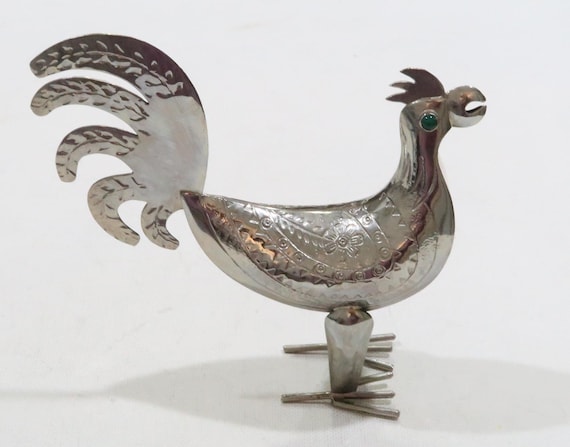 Joaquin Taller Tinta? style  Ecuador mid century modern rooster figurine with green onyx eyes