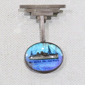 Antique Sterling silver England PI 252213 butterfly wing M.V. Reina Del Pacifico brooch