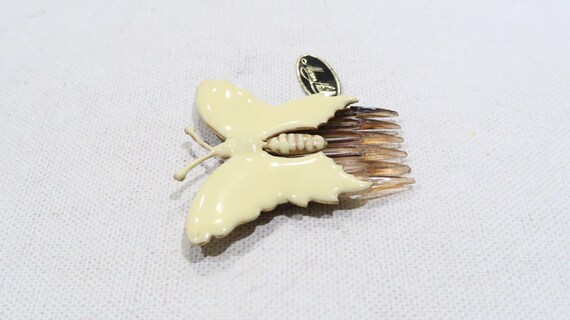 Miriam Haskell cream enamel butterfly celluloid h… - image 4